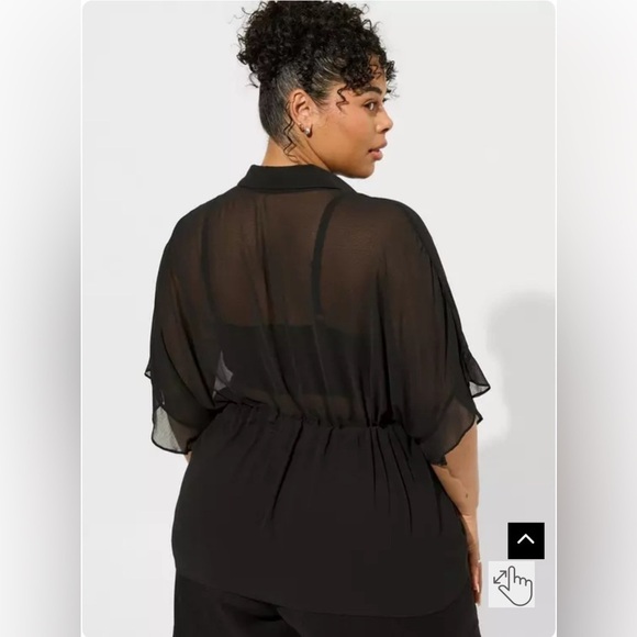 Torrid Chiffon Dolman Button Up Short Sleeve black blouse top size 26 (4) New - Picture 3 of 11